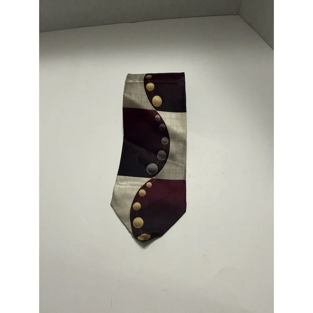 Giorgio Brutini Collezione Mens Silk Tie Burgundy Grey Geometric Grid Formal 4in